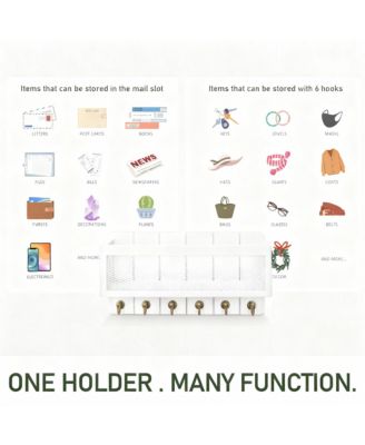 Rustic Key & Mail Holder with 6 Hooks - Sturdy Wood & Steel, Space-Saving, Easy Install