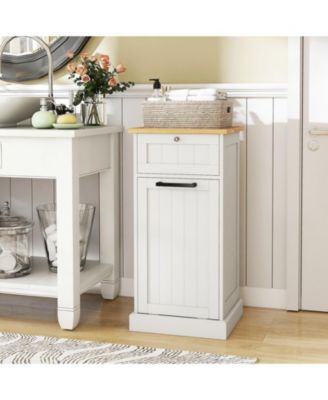 Freestanding Tilt Out Laundry Cabinet with Removable Basket and Storage Organizer