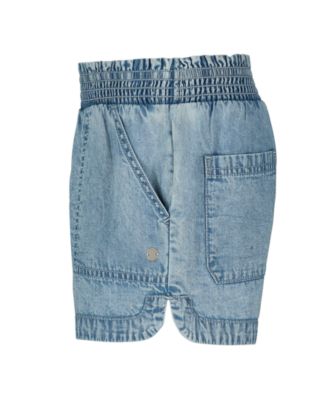 Girls' 7-16 Smocked Elastic Waistband Denim Shorts