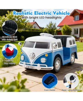 12V Ride On Car Licensed Volkswagen Ride-on Bus with Cup Holder and LED Headlights for 3+ Years Old-Blue