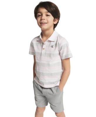 Boys' 2T-7 Striped Polo Shirt and Twill Shorts, 2-Piece Set