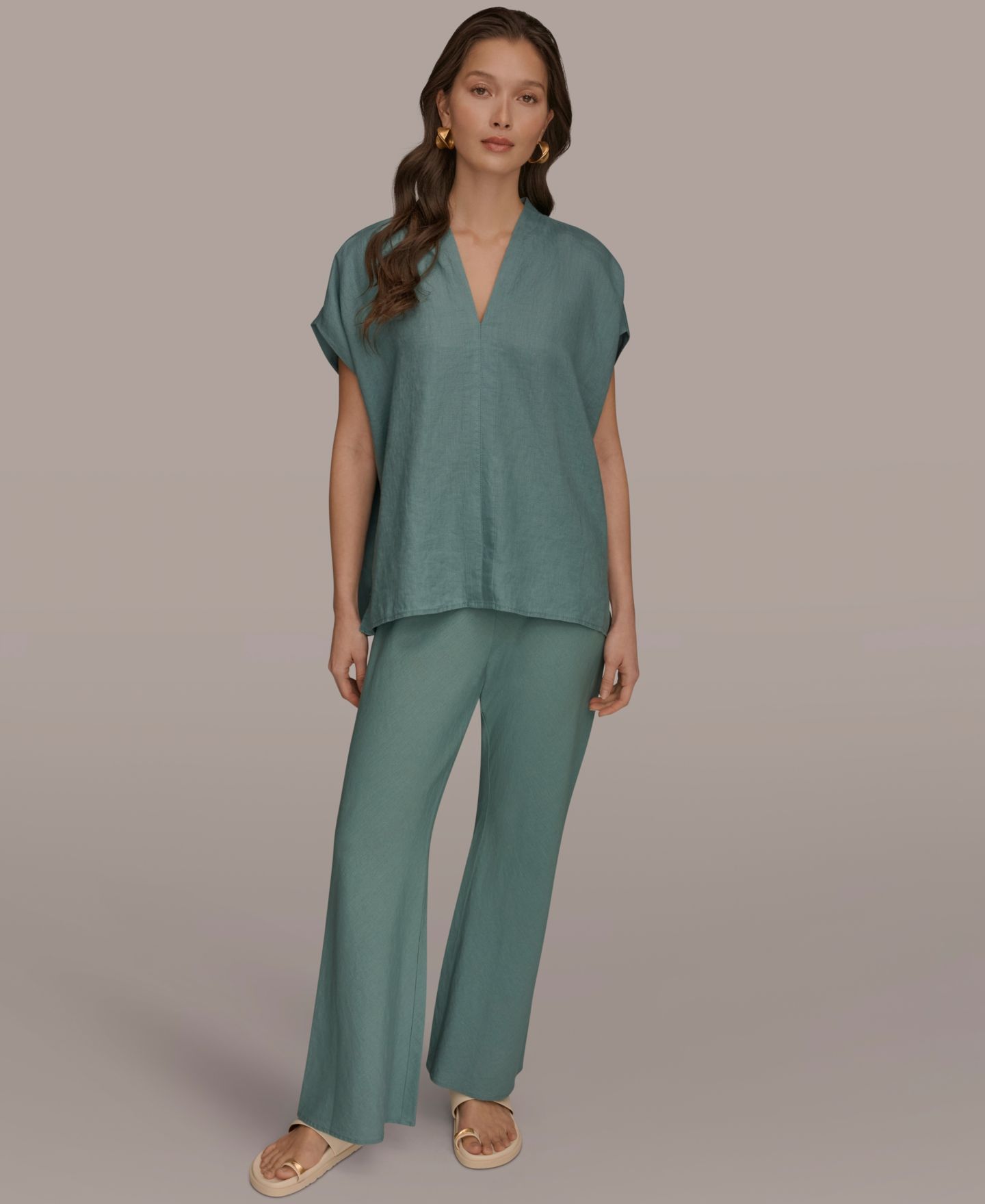Женский топ Donna Karan Weekend Linen V-Neck Linen, цвет: Waterlily — фото 6