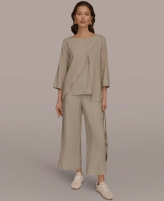 Donna Karan Weekend Women's Linen Wrap Front 3/4 Sleeve Blouse