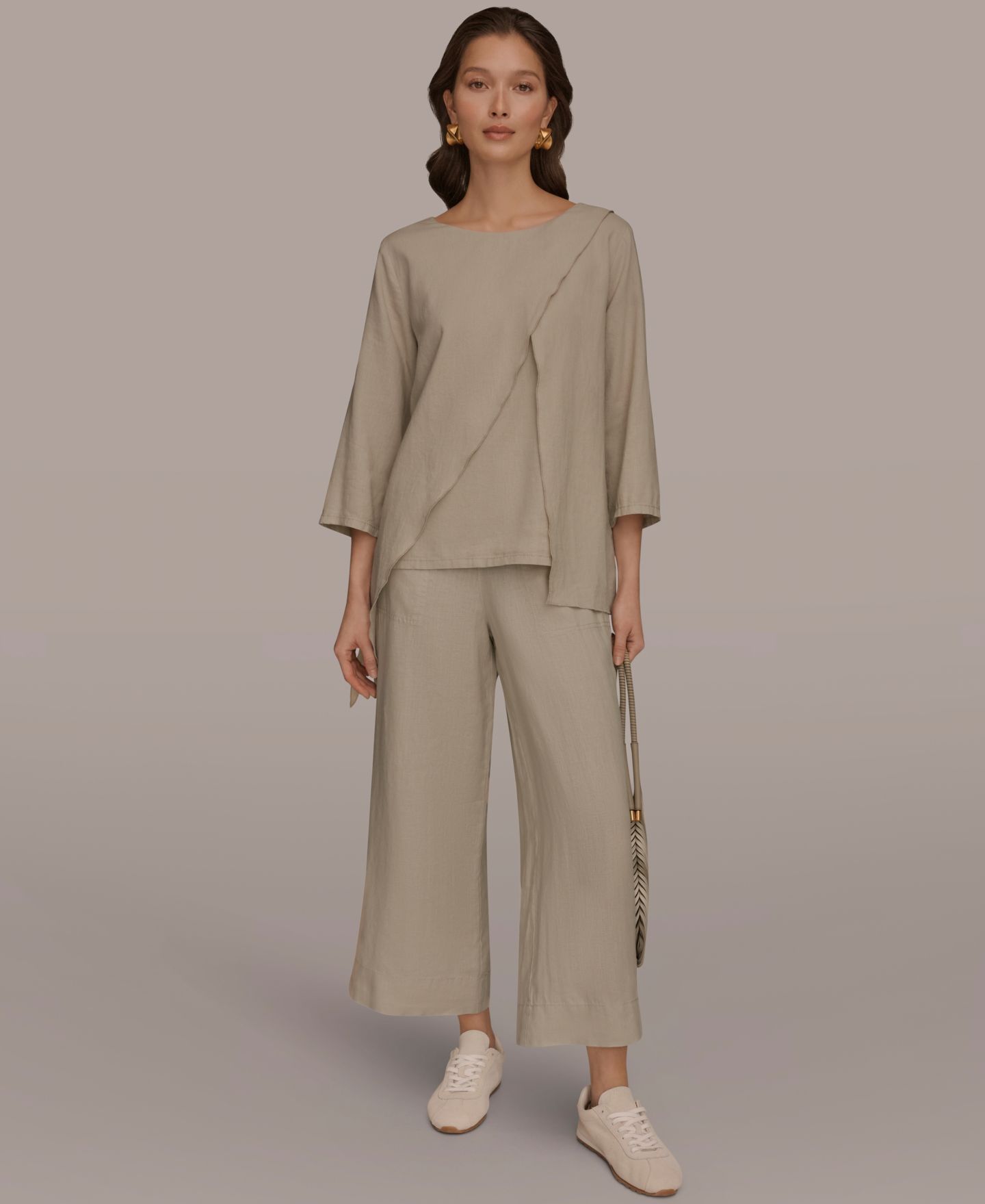 Женская блузка Donna Karan Weekend Linen Wrap Front 3/4 Sleeve, цвет: Серый — фото 5