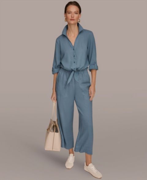 Женские комплекты Donna Karan Weekend Linen Button-Front Tie Blouse and High-Rise Relaxed Pants, цвет: Buttercream