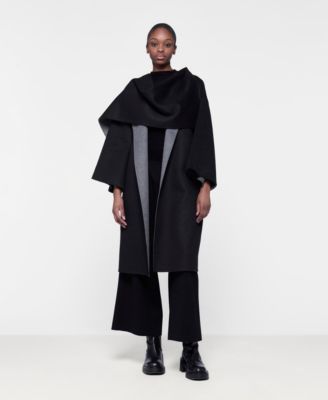 Women's Reversible Cacoon Coat with Scarf Detail