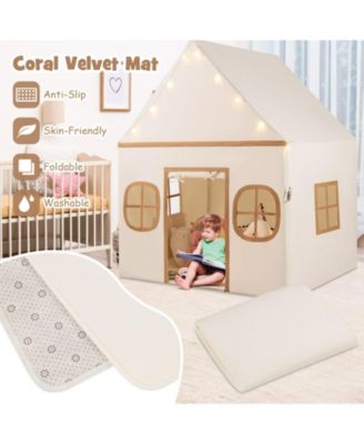 Large Kids Play Tent Playhouse with Door Curtain, Windows, and Star Lights