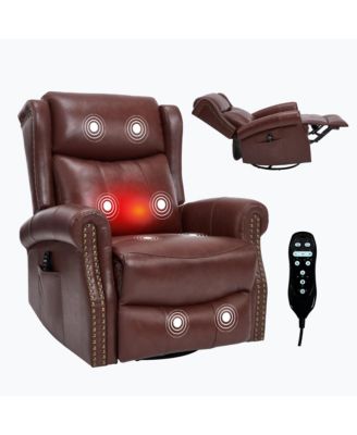Heat Massage Manual Recliner Chair with Rocker and Swivel in Genuine Leather for Living Room