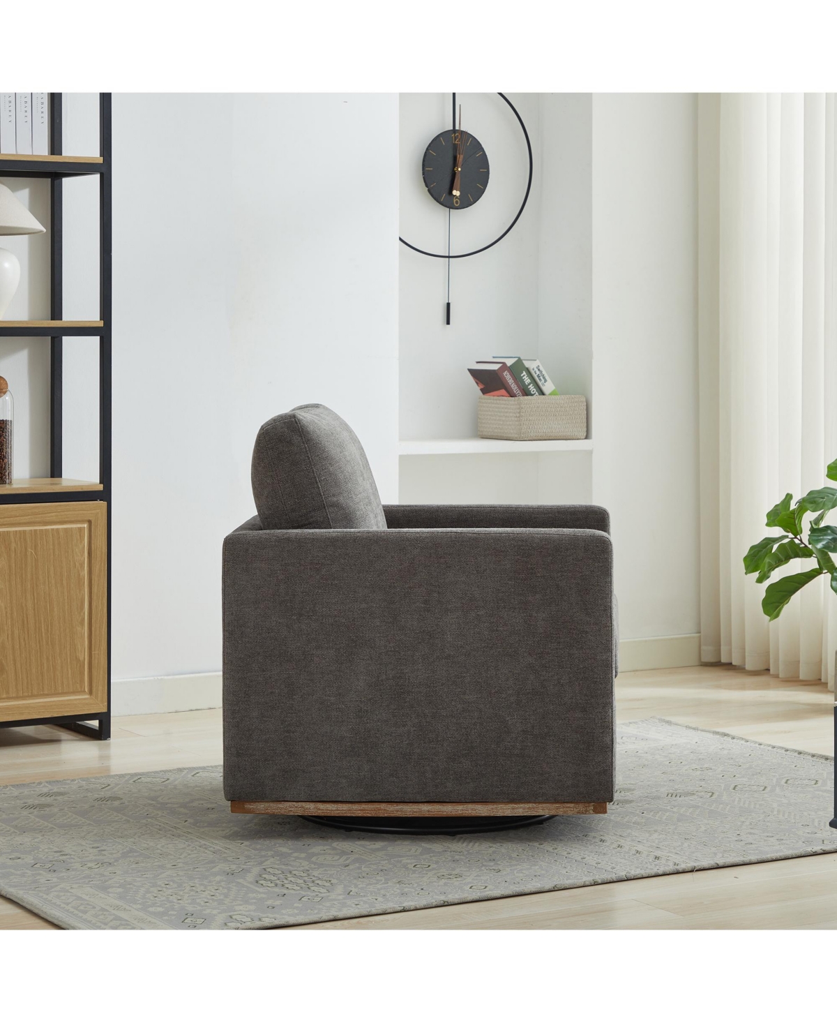 Clihome Square Swivel Accent Chair, Chenille Upholstered Leisure 360° Rotation Comfy Armchair