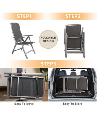 Patio Folding Chairs Set of 2, Aluminium Frame Outdoor Reclining Patio Chairs Textilene Fabric Seat, Dark Gray