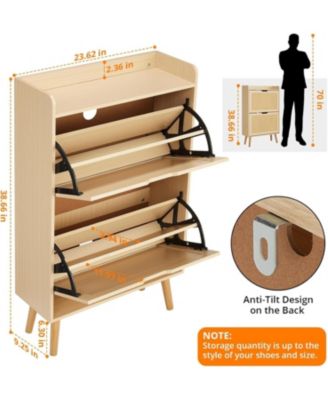 Slim Rattan 2 Drawer Anti Tip Hidden Shoe Storage Cabinet