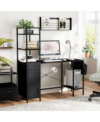 Computer Desk with LED Lights and Power Outlets, Open Shelves Home Office Desk