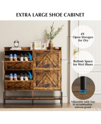 Large Shoe Cabinet – Freestanding Hidden Shoe Organizer with 4 Flip Drawers, Space-Saving Shoe Storage Rack for Hallway