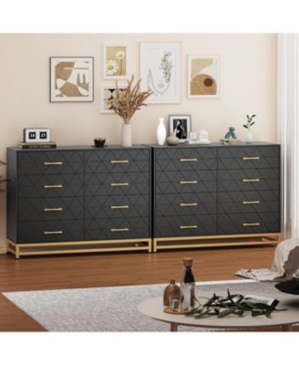 8-Drawer Wood Dresser with Gold Handles, Modern Chest of Drawers for Bedroom, Living Room or Closet Storage