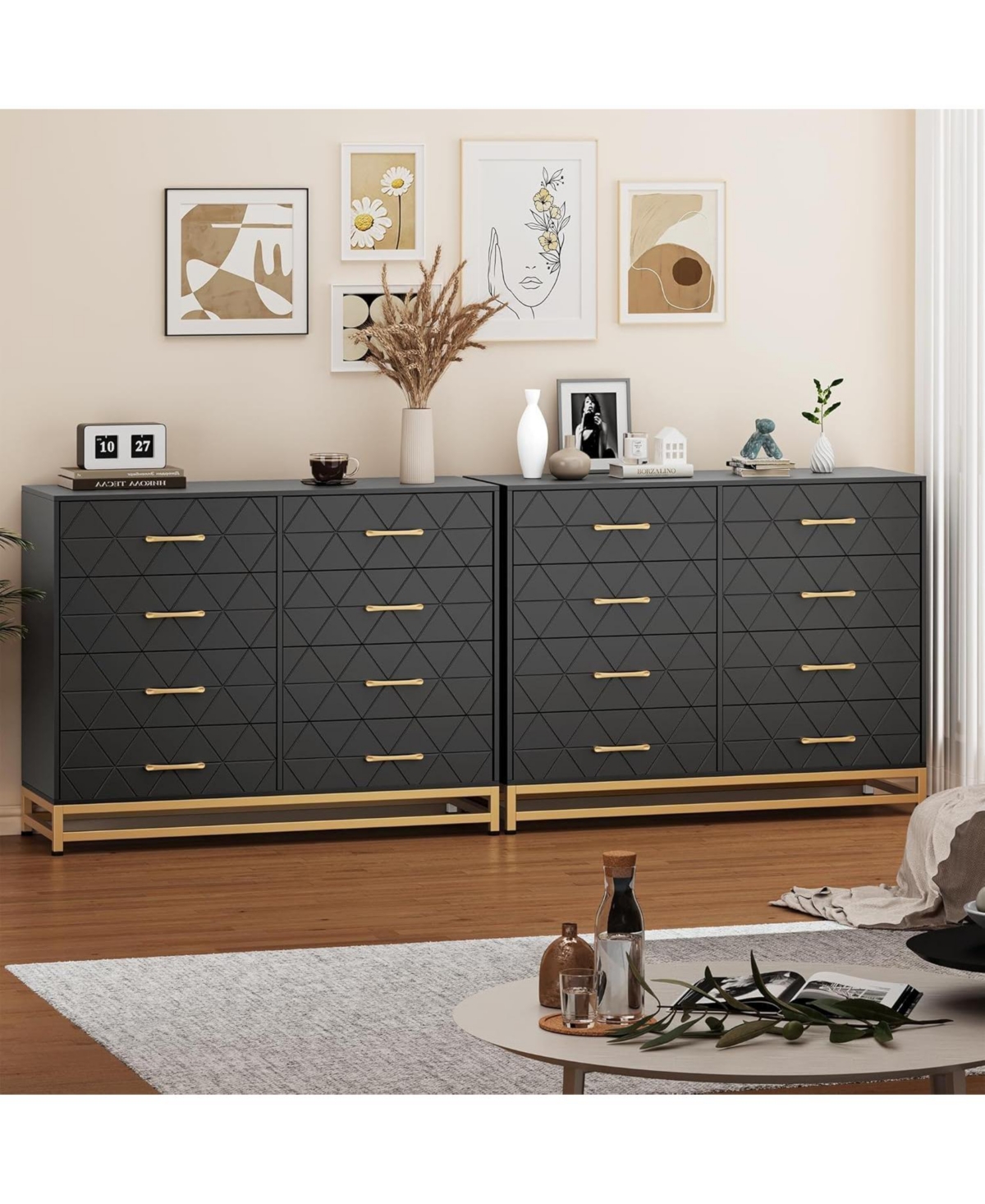 Gaomon 8-Drawer Wood Dresser with Gold Handles, Modern Chest of Drawers for Bedroom, Living Room or Closet Storage