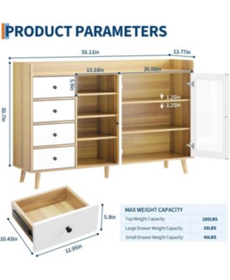 Sideboard Buffet Cabinet, 55" Kitchen Storage Cupboard with Drawer & Doors, Freestanding Pantry Cabinet, Tall Coffee Bar Table with Adjustable