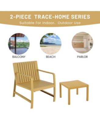 2 Piece Indoor Outdoor Furniture Set with Chair Coffee Table Waterproof PP Material Easy Assembly Patio Conversation Set