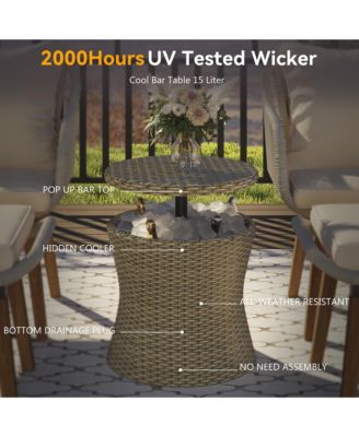 5 Piece Brown Patio Conversation Set with Rope Weaving Chairs Cool Bar Table Ottomans for Porch Poolside