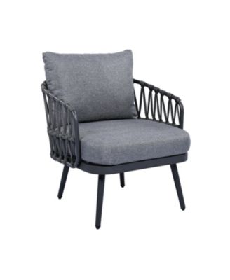 4 Piece Outdoor Patio Conversation Set with Metal Rope Backrest Chairs Coffee Table Thick Cushions  for Garden Poolside