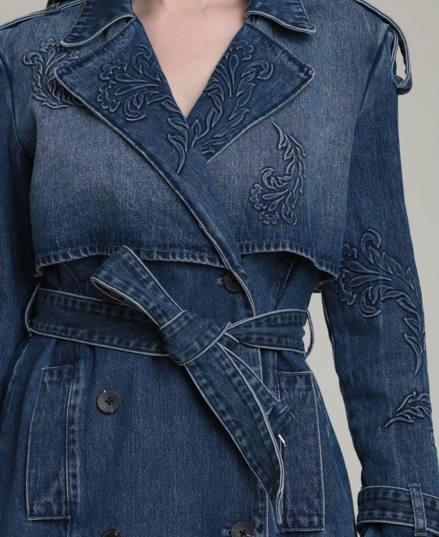 Women's Long-Sleeve Embossed Trench Coat