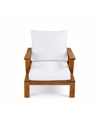 Patio Accent Chair 27.6" Wood Chair Outdoor Lounge Chair for Patios, Gardens, Beige Cushion
