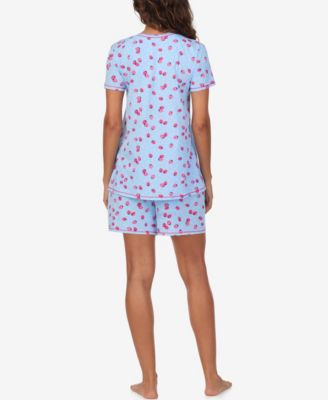 Women's Short-Sleeve V-Neck Top and Boxer Jersey, 2-Piece Pajama Set