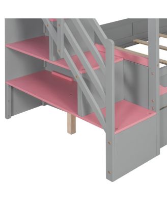 Bed House and Drawer, Staircase, LED, Twin Over Twin