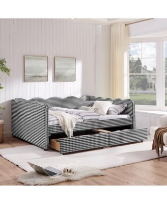 2 Drawers, USB Port & Wave Shape Gingham Daybed, Queen Size