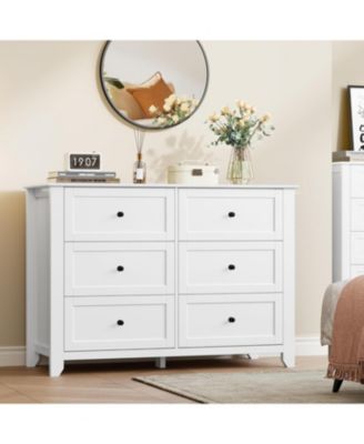 6-Drawer Dresser for Bedroom, Deep Drawers and Metal Knobs Large Wooden Chest