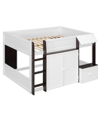 Full Loft House Bed with Playhouse & Storage, Modern Wood Cabin Bed for Kids/Teens