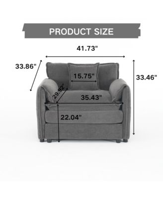 Oversized 41.73" Chenille Armchair with 1 Pillow, Modern Modular Reading Chair for Living Room or Bedroom, Deep-Seat DIY Sectional