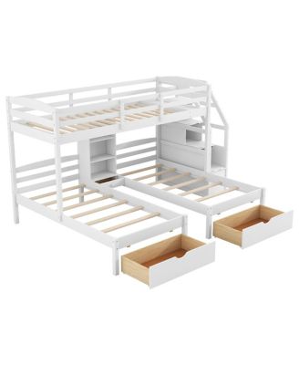 Streamdale Twin/Twin/Twin Triple Bunk Bed w/ Drawers, Stairs, Shelves