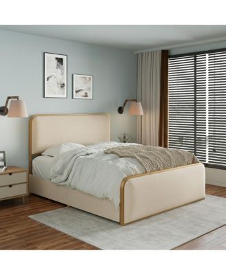 Streamdale Gold Modern Metal Bed Frame w/ Curved Upholstered Headboard, King