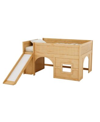 Streamdale Full Size Wooden Low Loft Bed with Storage, Slide, Door & Window