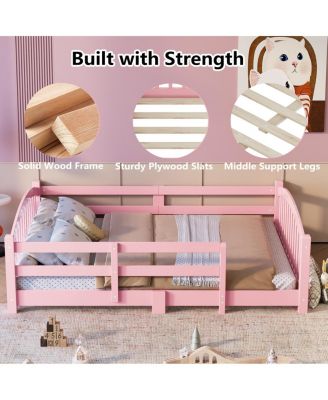 Streamdale Montessori Floor Bed with Slats & Guardrails, Solid Wood