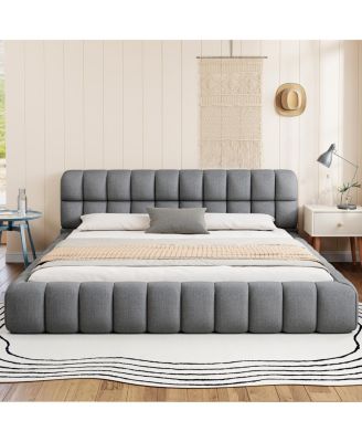 Streamdale King Size Gray Upholstered Platform Bed with Solid Frame