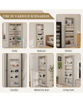 Behind The Door 69" Bookcase with 4 Shelves, 5 Hooks