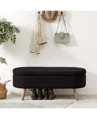 Luxury Oval Boucle Storage Ottoman Bench with Wood Legs