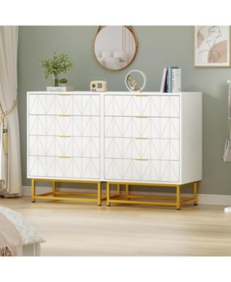 4 Drawer Dresser with Wide Storage, Wood Dresser Chest Organizer with Metal Legs, Modern Dressers & Chests of Drawers for Bedroom, Living Room