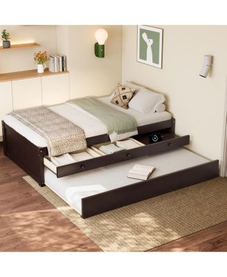 Streamdale Twin Platform Bed with Trundle, 2 Drawers & Power Strip, Espresso