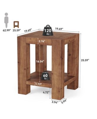 19.69" Solid Wood Side Table Set of 2, Farmhouse 2-Tier End Table with Storage Shelves