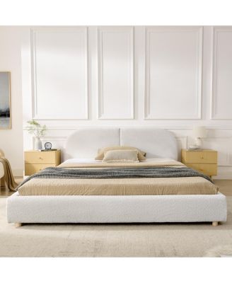 Streamdale Queen Size Upholstered Bed Frame, Modern Minimalist Curved Headboard