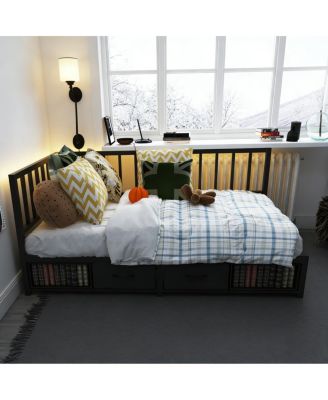 Corner Bed Frame Twin Daybed with Storage Drawers & LED Light
