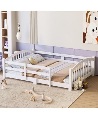 Montessori Floor Bed with Slats & Guardrails, Solid Wood, Easy Assemble
