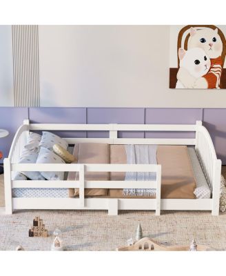Montessori Floor Bed with Slats & Guardrails, Solid Wood, Easy Assemble