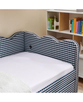 Twin Size Gingham Daybed w/ 2 Drawers, USB Port & Wave Shape