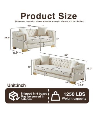3+2 Seater Chesterfield Rolled Arm Velvet Combination Sofa