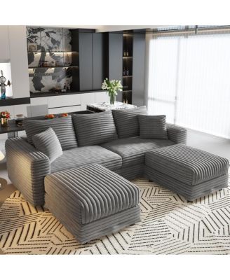 82.7" Plush Corduroy 3-Seat Sofa, Modern Comfy Upholstered Cloud Couch