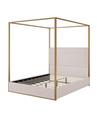 Modern Luxury Metal Canopy Bed with Corduroy Headboard