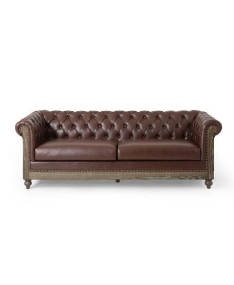 Retro Style Comfy 3-Seat Sofa with Wooden Legs